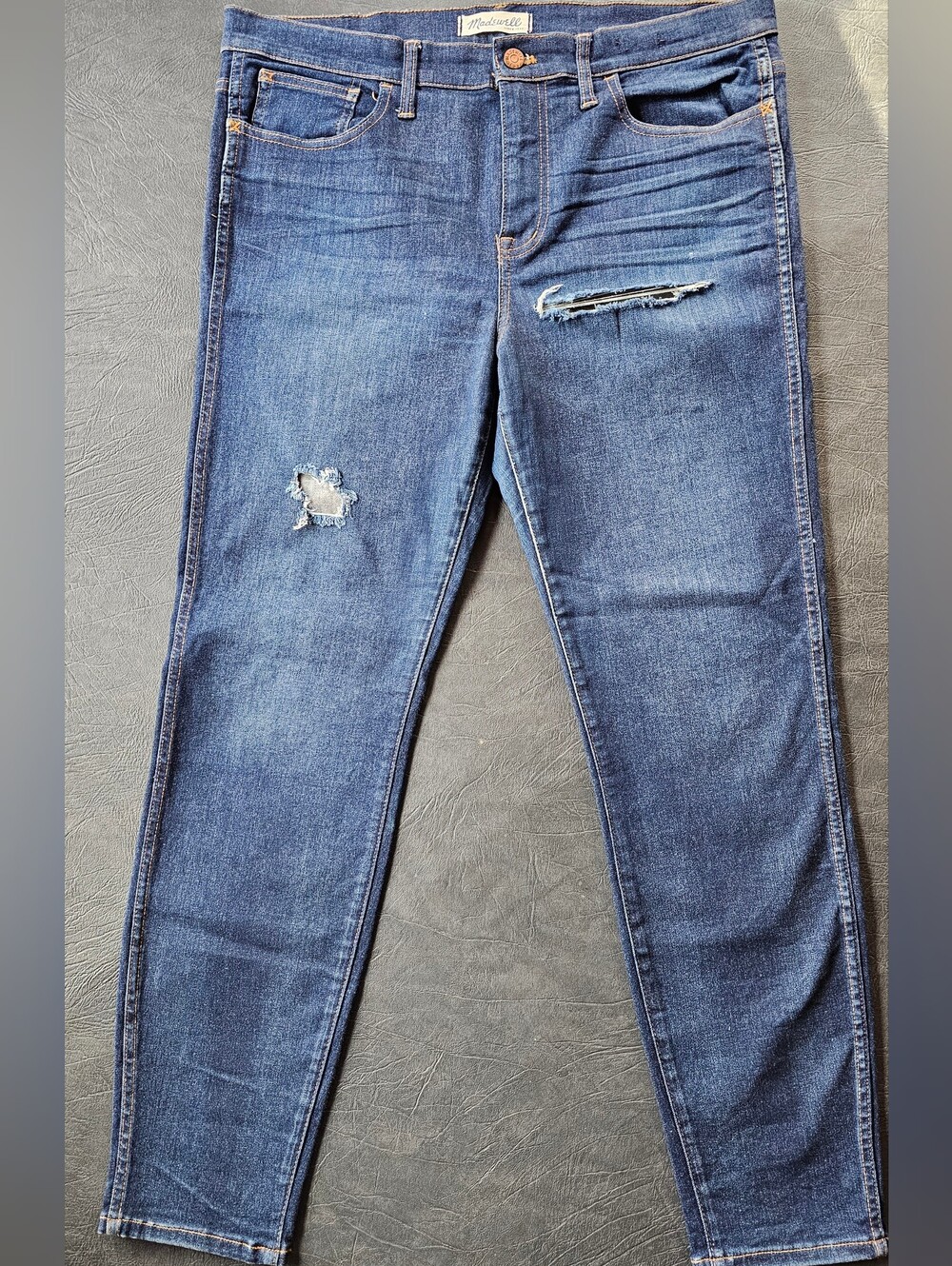 Madewell High Riser Skinny Jeans Size 32 Distressed Blue